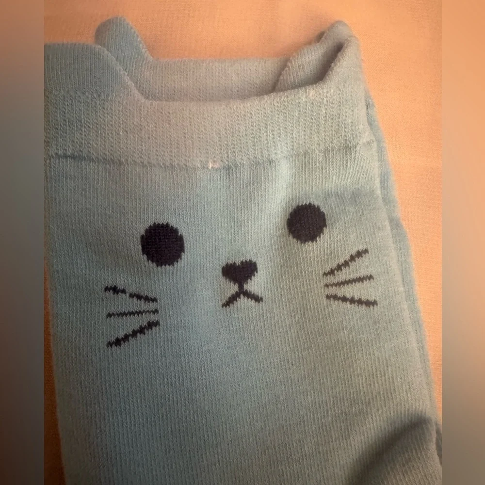 PAWSitivity MEOW 😻 Blue Cat face with ears Paw Print fashion Socks - NWT